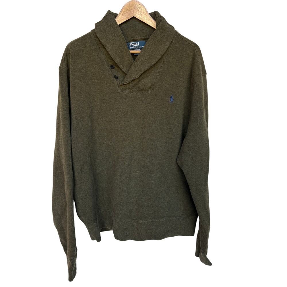 Polo by Ralph Lauren Mens Shawl Collar Pullover Shirt Heathered Olive Green XXL